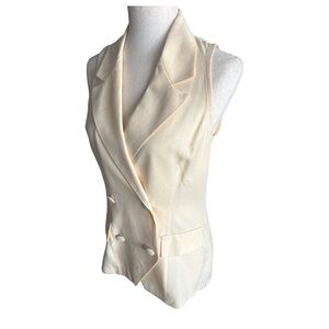 Cream Double-Breasted Sleeveless Blazer